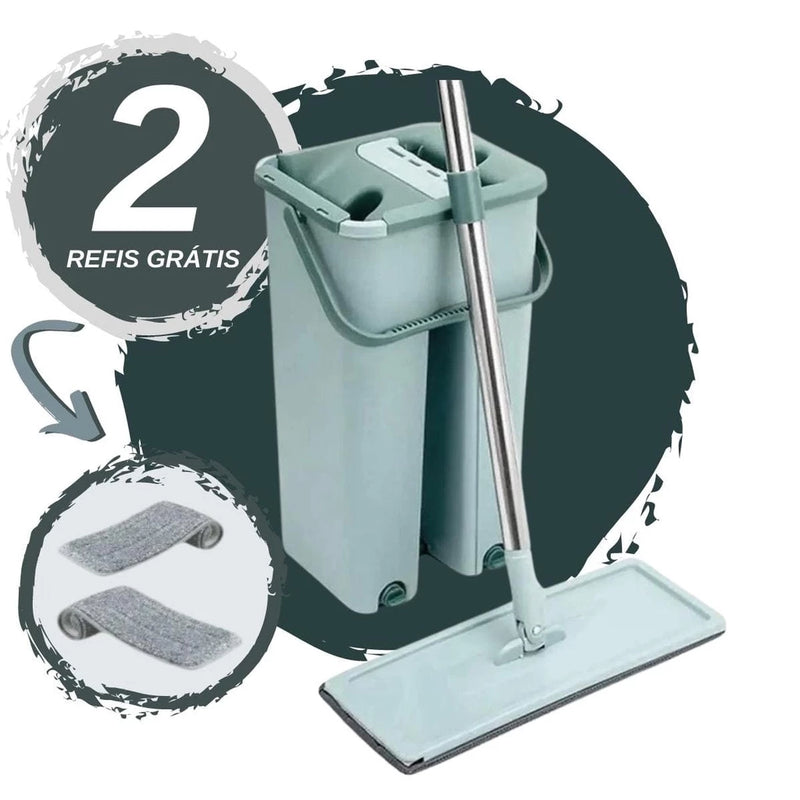 Mop Flat com Balde 6L | 2 Refis e Cabo Extensível Inox