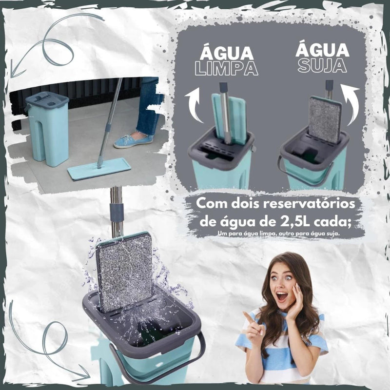 Mop Flat com Balde 6L | 2 Refis e Cabo Extensível Inox