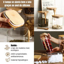 Kit 3 Potes de Vidro Borossilicato com Tampa e Colher de Bambu — 450 ml Quadrado