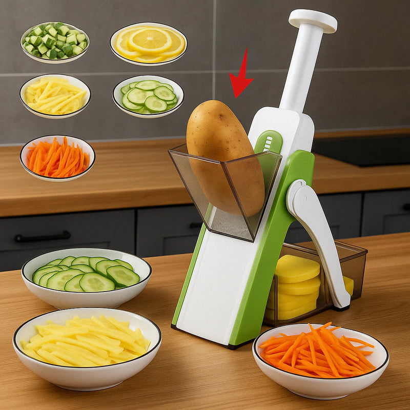 SafeSlice Mandoline 5 em 1 – Fatiador Profissional com 30 Tipos de Corte