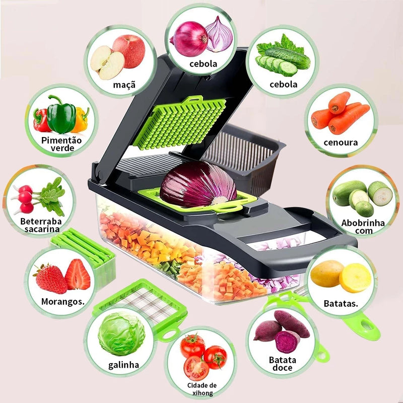 SlicerPro Inox 16 em 1 – Fatiador Profissional Multiuso com 16 Funções