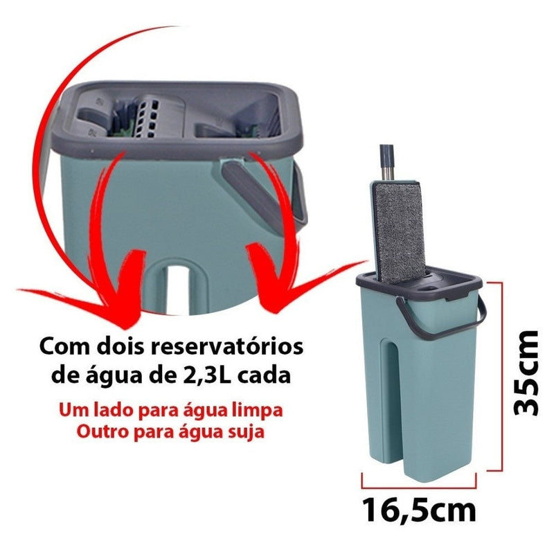 Mop Flat com Balde 6L | 2 Refis e Cabo Extensível Inox